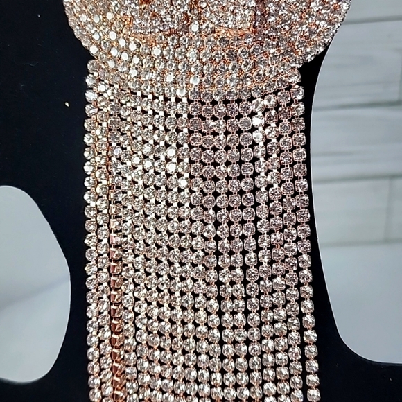 Large Statement Petal Flower Brooch Pin Rose Gold Rhinestone Fringe New - Picture 7 of 13